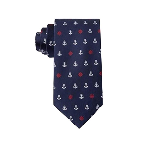 Men’s Navy Blue tie anchor ship wheel nautical Classic Design - Picture 1 of 13